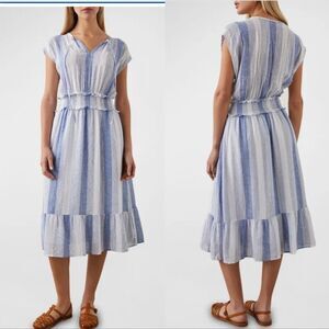 Rails Ashlyn Nevis Striped Metallic Linen Midi Dress | S
